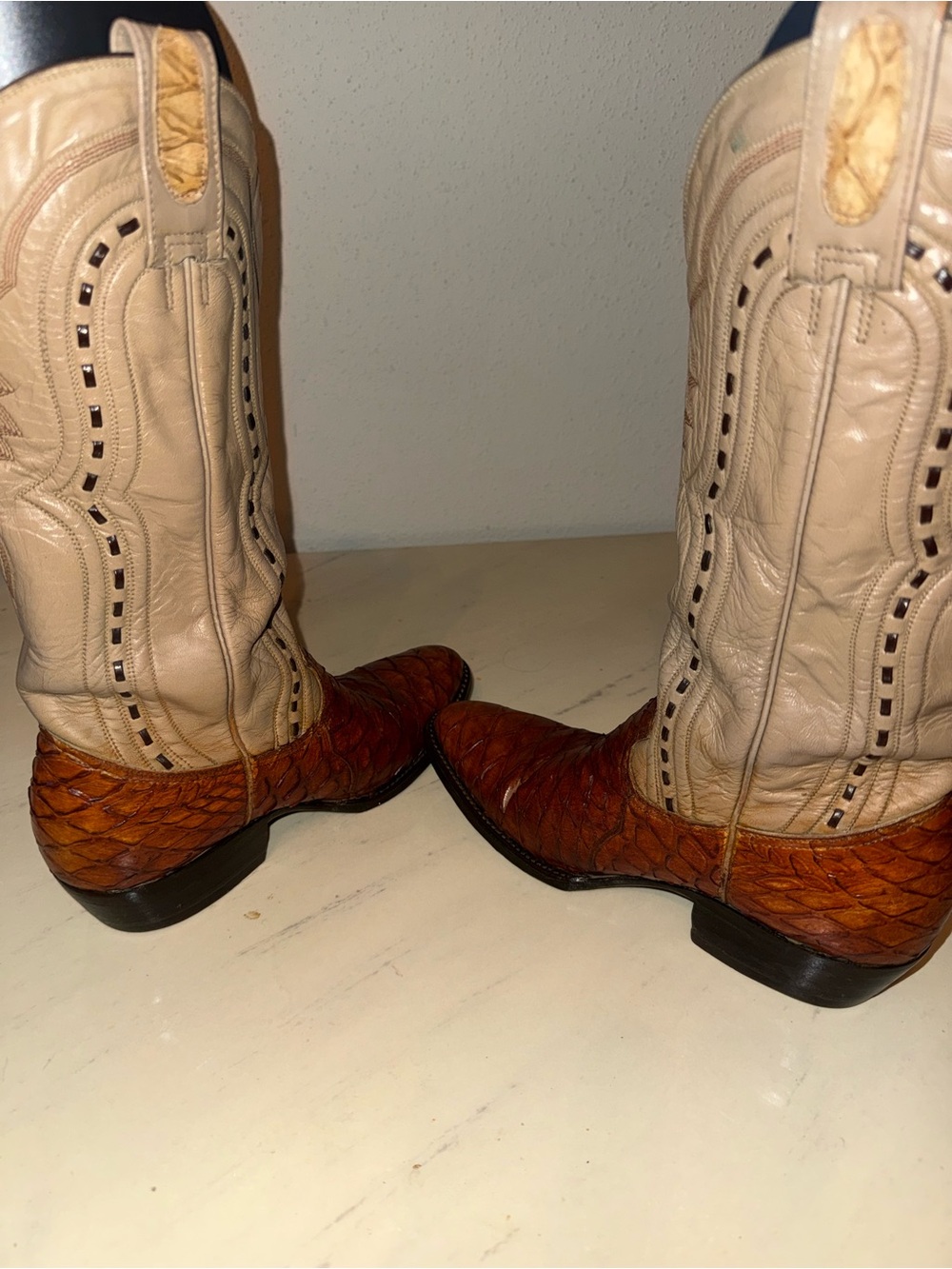 Montana Pre Ban 7. West Two-Tone Brown & Cream Men's Western Cowboy Boots